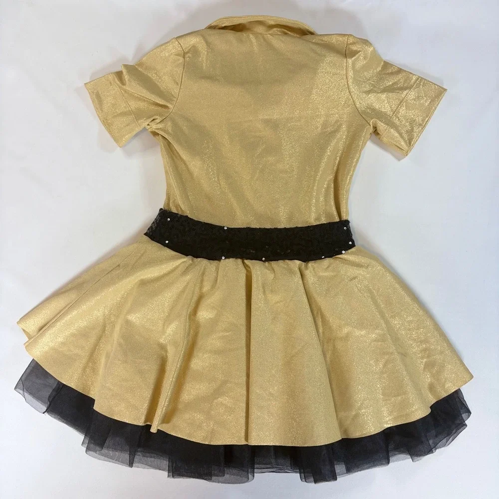 Revolution Dancewear Gold Metallic Sequin Belt Dance Costume Dress Kids Size MC